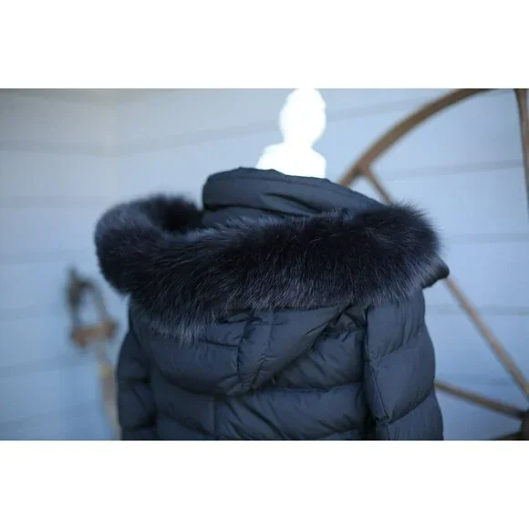 $1,190 Herno Down Padded Coat Fur Trimmed Hood SZ 40 Black MINT